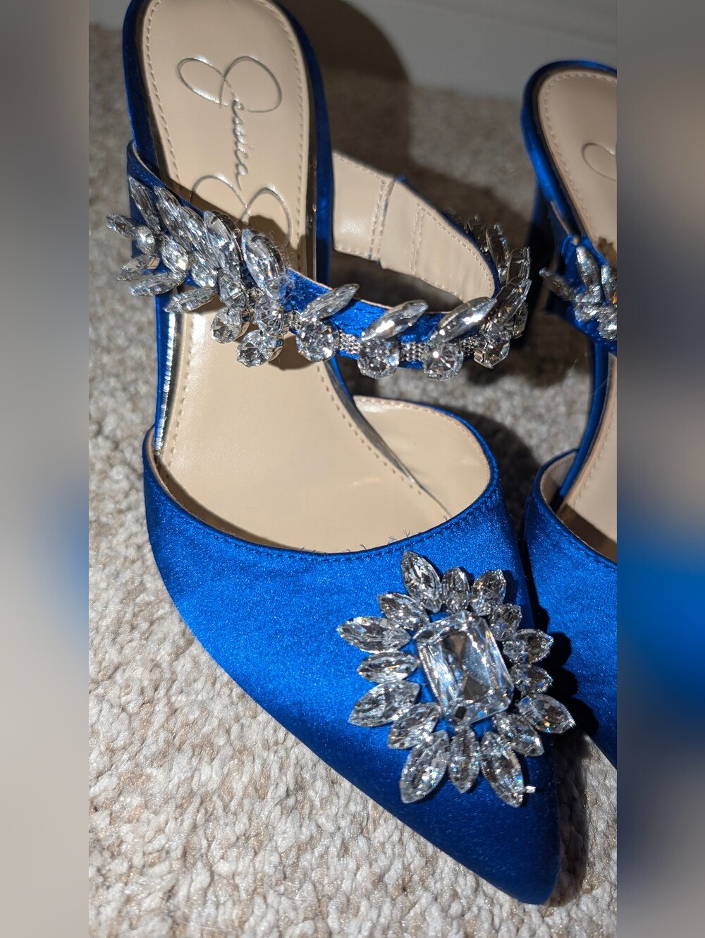 Jessica Simpson Royal Blue Embellished Satin Slingback Pumps Size 6 1/2 - Picture 2 of 8